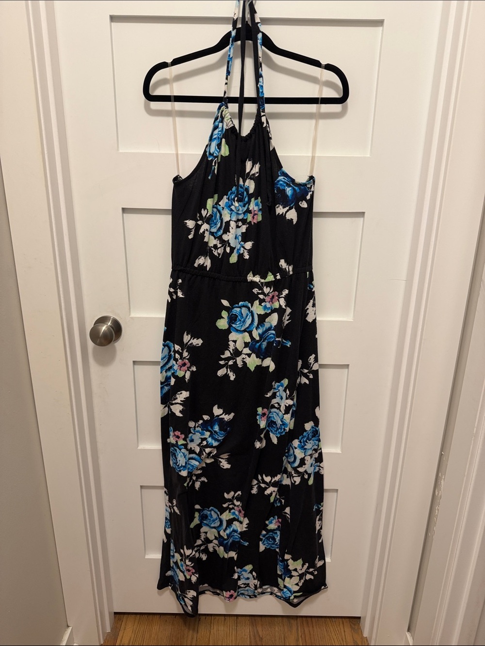 Xhilaration Black Maxi Dress with Blue Floral Print